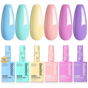 Beetles Pastel Gel Polish Set - Fairy Tale Dream 6 Colors Hema-Free 15ML Yellow Pink Blue Purple Nail Colors with UV LED Lamp for Safe Manicure NA710-NA715