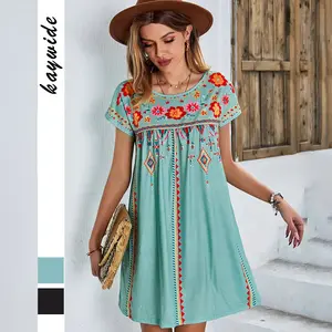 2025 Women's Short-Sleeve Mexican Embroidered Dress