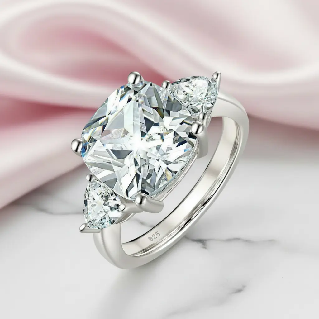 Three-stones Cushion Triangle Cut Diamond Option Engagement Ring