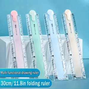 Nordic Minimalist Style 30cm/11.8in Folding Ruler, Clear Scale, Lightweight Plastic, Easy to Carry and Store, Ideal for Drawing and Measuring in School or Office, Math Teaching Tool|Sleek Plastic Ruler|Foldable Design