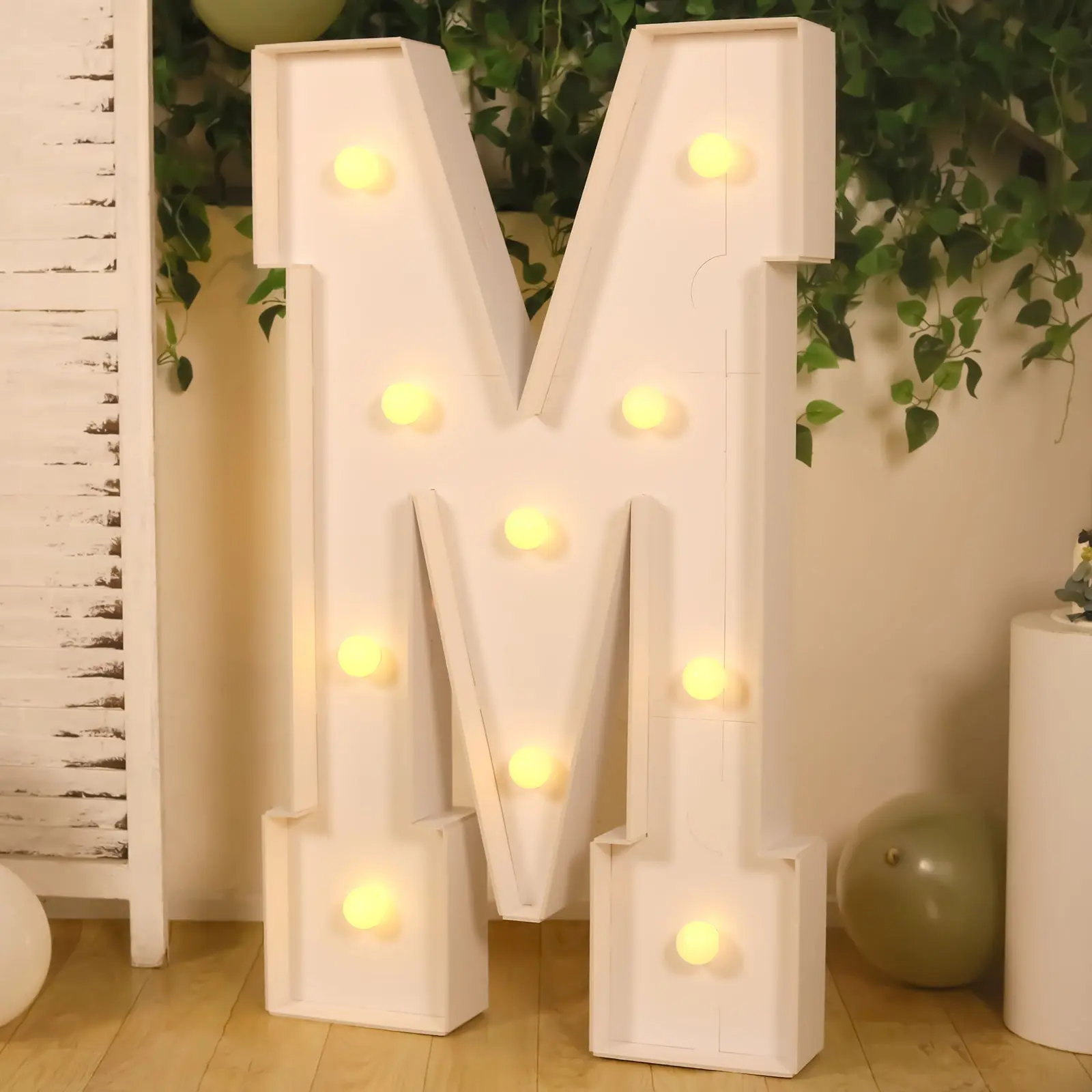 4ft Giant LED Marquee Letters "M" - White Pre-Cut Foam Board, 10 Warm White Battery-Operated LED Light Backlit, Glue Gun and Sticks for Home, Festive & Wedding Supplies