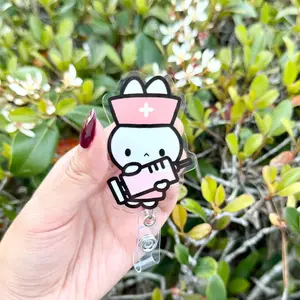 White Rabbit Bunny Medical Nurse Badge Reel, ID Holder, Kawaii Retractable, Accessory