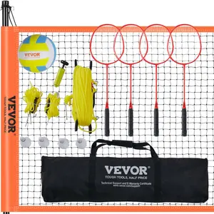 【DealsForYouDays】VEVOR Volleyball and Badminton Set, Outdoor Portable Badminton Net, Adjustable Height Steel Poles, Professional Combo Set with PVC Volleyball, Pump, Carrying Bag, Easy Setup for Backyard Beach Lawn, Badminton Shuttlecock