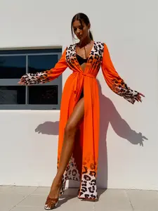 2026 New Women's Swimsuit Leopard Print Tie-Up Beach Cover-Up Seaside Vacation Style Foreign Trade Bikini Three-Piece Set
