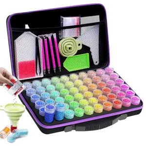 Large 60-Grid Diamond Art Storage Container, Portable Organizer Box with Built-In Tools, Perfect for Keeping Diamond Painting Beads & Accessories Tidy
