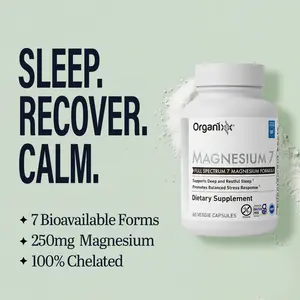 Organixx Magnesium 7, High Absorption Magnesium Capsules, 60 Count, Daily Natural Magnesium & Sleep Supplement with 7 Chelated Forms, with Vitamin B6 & Manganese Citrate, Vegan, Non-GMO, Made in USA Healthcare Fitness Dietary Green