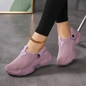 Women's Slip-On Sneakers - Breathable Mesh, Thick MD Sole, Round Toe, Perforated Design, Multi-Color, All-Season Comfort
