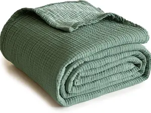 Simple&Opulence Cotton Muslin Blanket for Bed and Couch Soft Lightweight Breathable 4 Layering Gauze Blanket Home Décor for All-Season, Summervibes