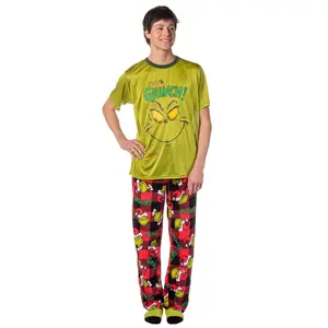 Dr. Seuss GRINCH Men's Pajama Pants Shirt and Socks 3 Piece Pajama Set Christmas