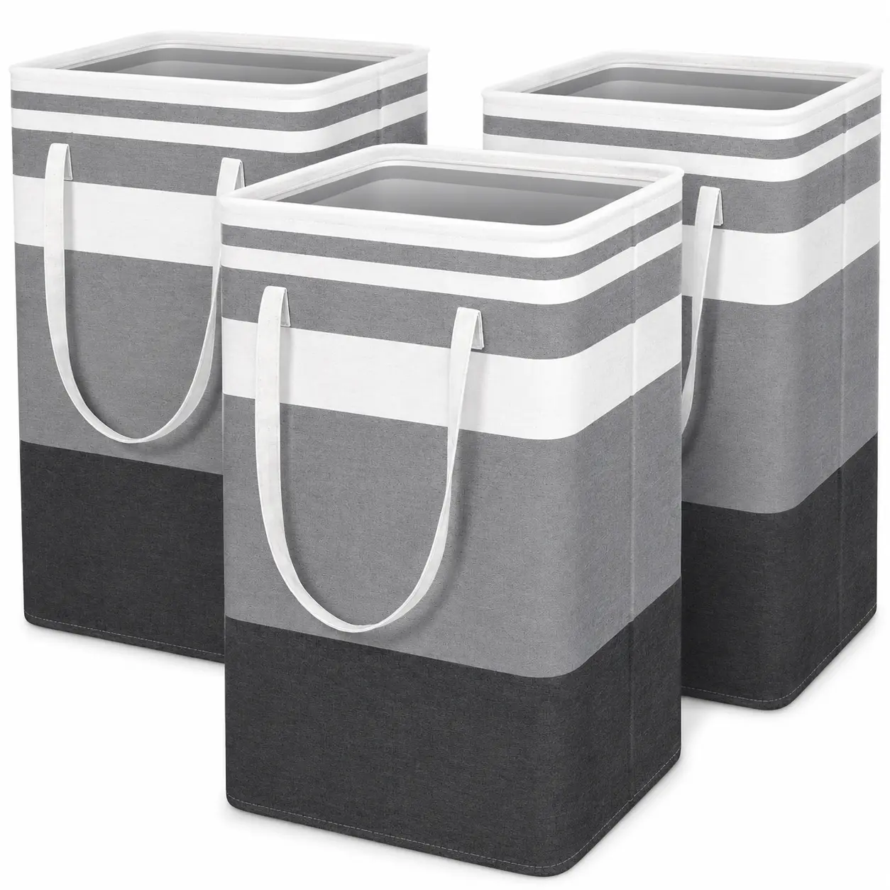 Laundry Baskets, 100L Waterproof Freestanding Tall Hamper with Extended Handles - Collapsible Pop-Up Storage for Clothes & Toys, 2-Pack/3-Pack Gradient Grey (Home Organizer for Dorms & Families)