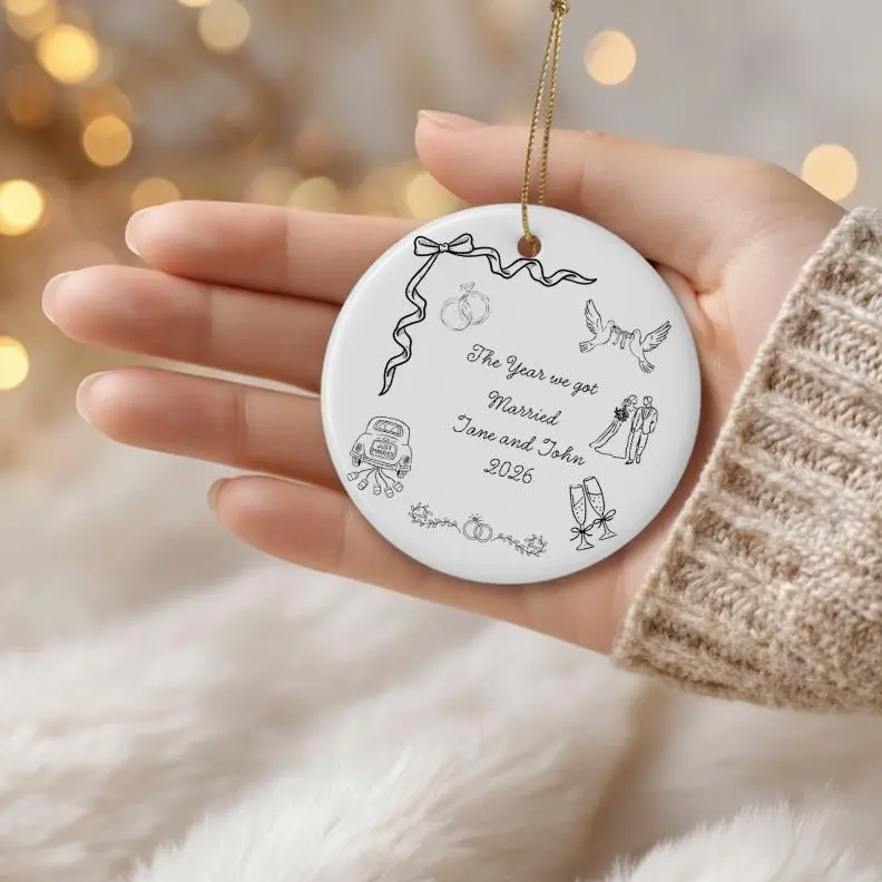 Personalized Wedding Ornament 2026 | First Christmas Married Ornament | Custom Couple Christmas Keepsake | Bridal Shower Gift | Newlywed Gift