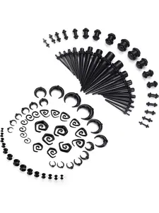 1 Set Ear Stretching Kit Acrylic Tapers and Plugs Spiral Tapers Silicone Tunnels Ear Gauges Expander Set Ear Stretching Starter 14G-00G Body Piercing Jewelry Set Body Piercings Set