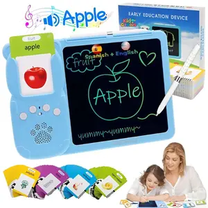 English & Spanish Learning Tool ,3-in-1 Flash Cards + Audio  + Reusable Writing Pad,510 Vocabulary Flashcards,Drawing And Writing,The Best Gift for Children