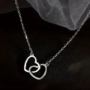 Forever Together Small Double Heart Silver/Gold Color Pendant Necklace for Women