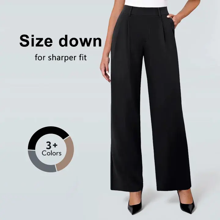 FireSwan Women's Stretchy Wide Leg Pants, High-Waisted Minimalist Trousers with Pockets for Office Business Casual Wear, Bottom, Lady, Work Pants, Pants For Women