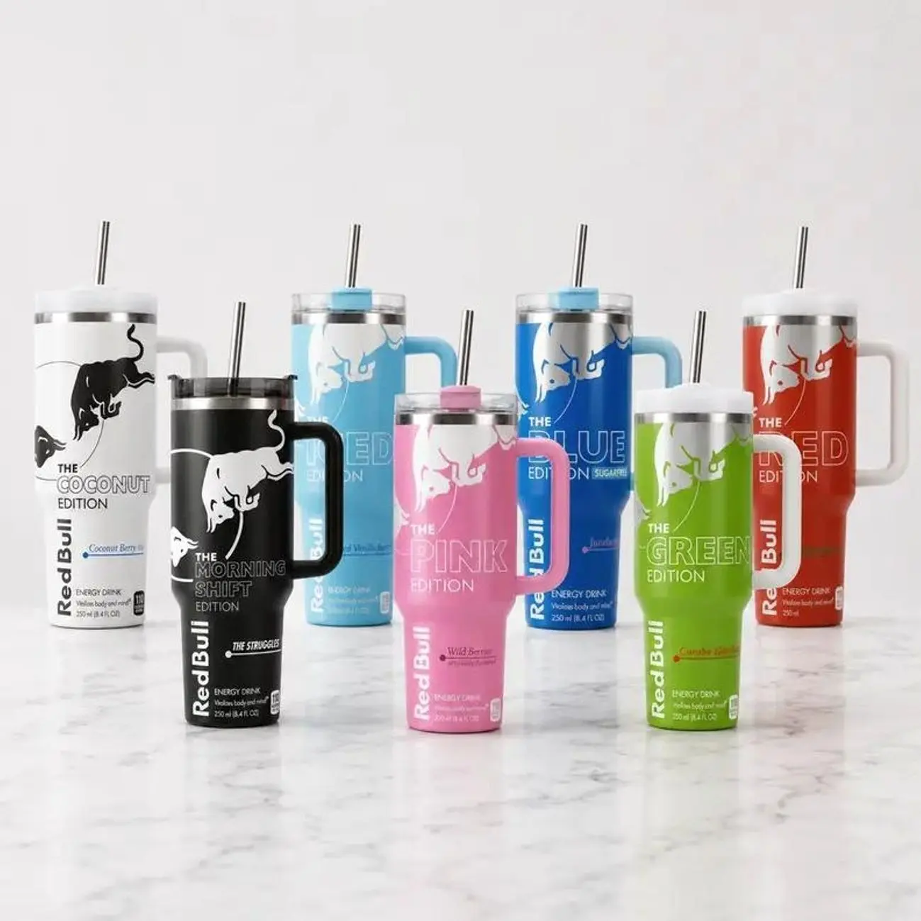 Redbull Full Edition 40oz 30oz Stainless Steel Tumbler With Straw, Double Wall Vacuum Insulated Travel Mug