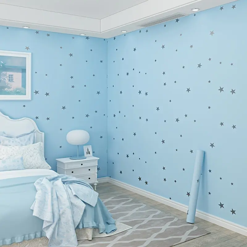 European Style Starry Decorative Wallpaper Roll, French Romantic Peel and Stick Wallpaper Designs, Ideal for DIY Renovation, Bedroom, Living Room, Desk, Closet, Dorm, Rental, Self Adhesive Wallpaper
