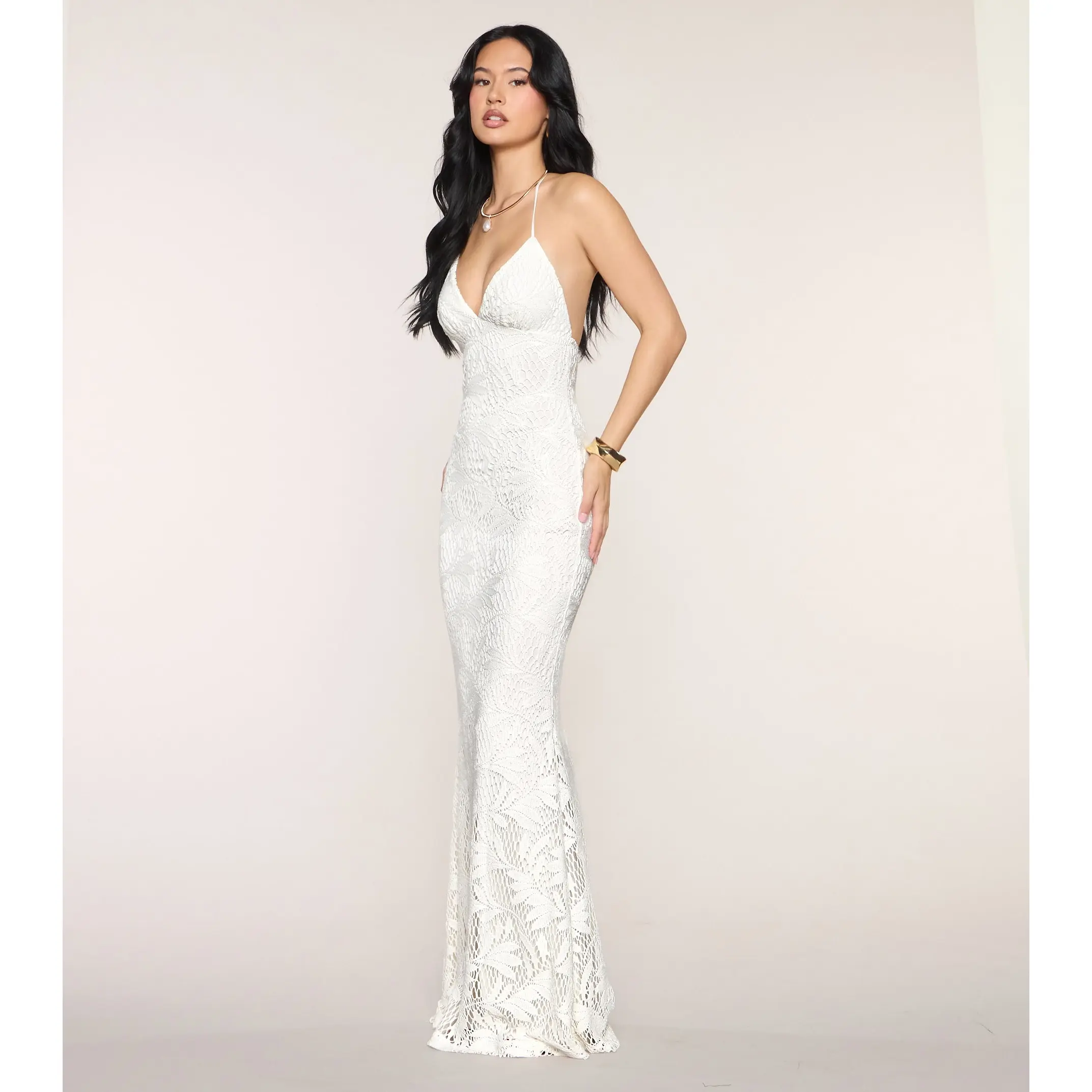 Holly Crochet Halter Mermaid Formal Dress