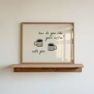 Hand Drawn Coffee Quote Poster, Neutral Beige Striped Typography Wall Art for Kitchen Dining Room Cozy Modern Home Decor