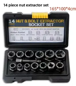 14-piece nut and bolt extractor tool for removing damaged or defective nuts, screws, and hex bolts basin wrench battery impact household maintenance sink storage box pipe organizer rack tire change special durable hand universal socket wrench place, Hex S