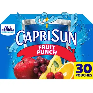 Capri Sun All-Natural Flavored Juice Drink Blend Beverage, 30 x 6 fl oz Pouches, Fruit Punch, Strawberry Kiwi & Pacific Cooler, for School Lunches & On-the-Go Hydration