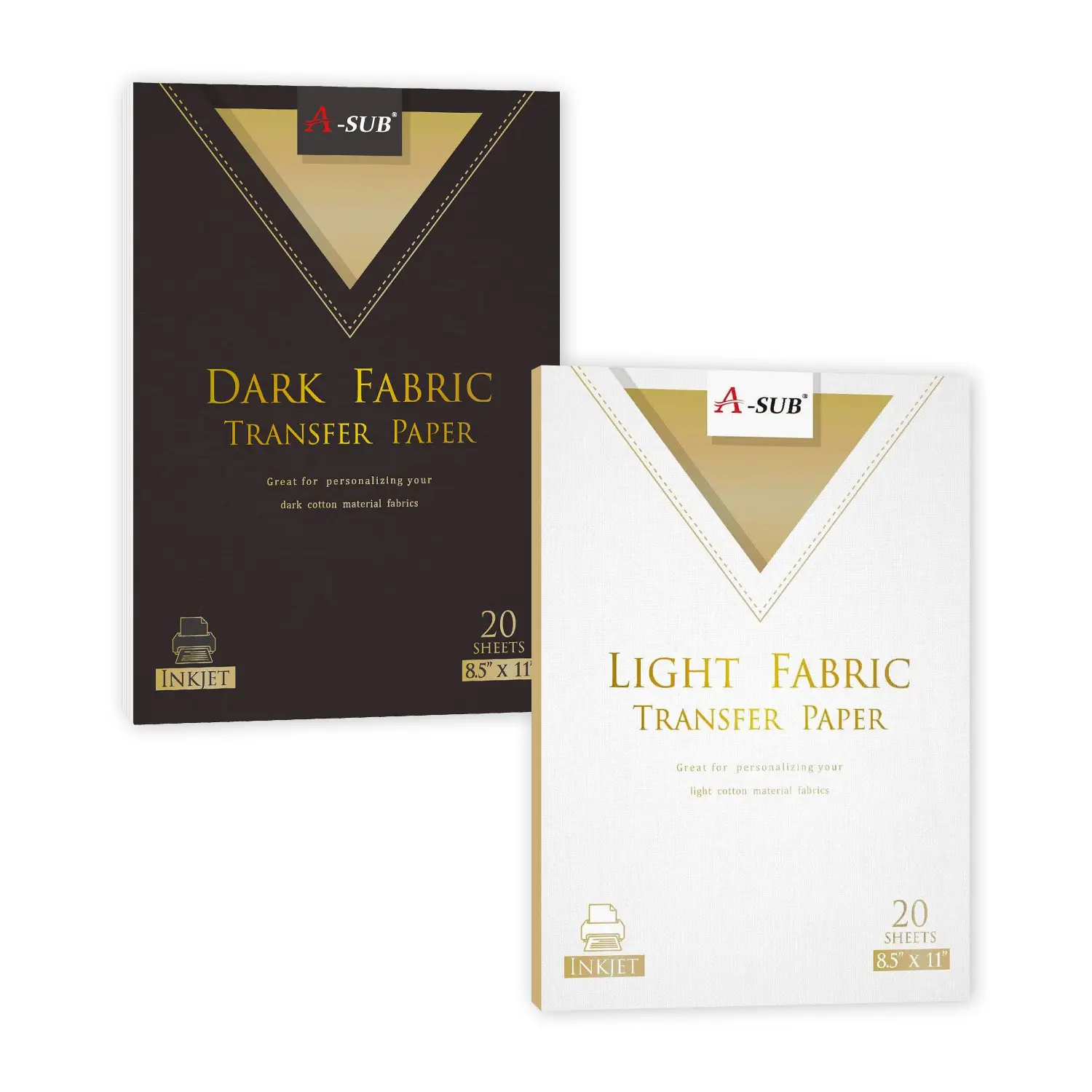 A-SUB 8.5x11 in Fabric Transfer Paper Combo - 20 Light + 20 Dark Sheets (Total 40) for Office Stationery