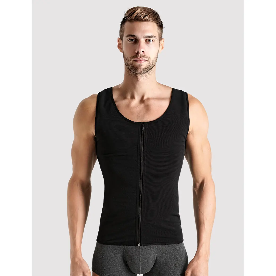 ROUNDERBUM Men's Xtreme Compression Shirt Powernet Body Shaper Front Zip XS-XL
