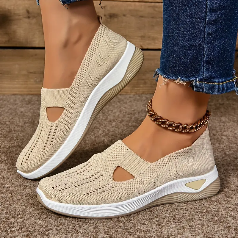 Women's Slip-On Flat Sneakers - Breathable Allday Knit Walking Shoes with Lightweight Cushioned Sole for Walking, Travel Footwear, Allday Knit Shoe