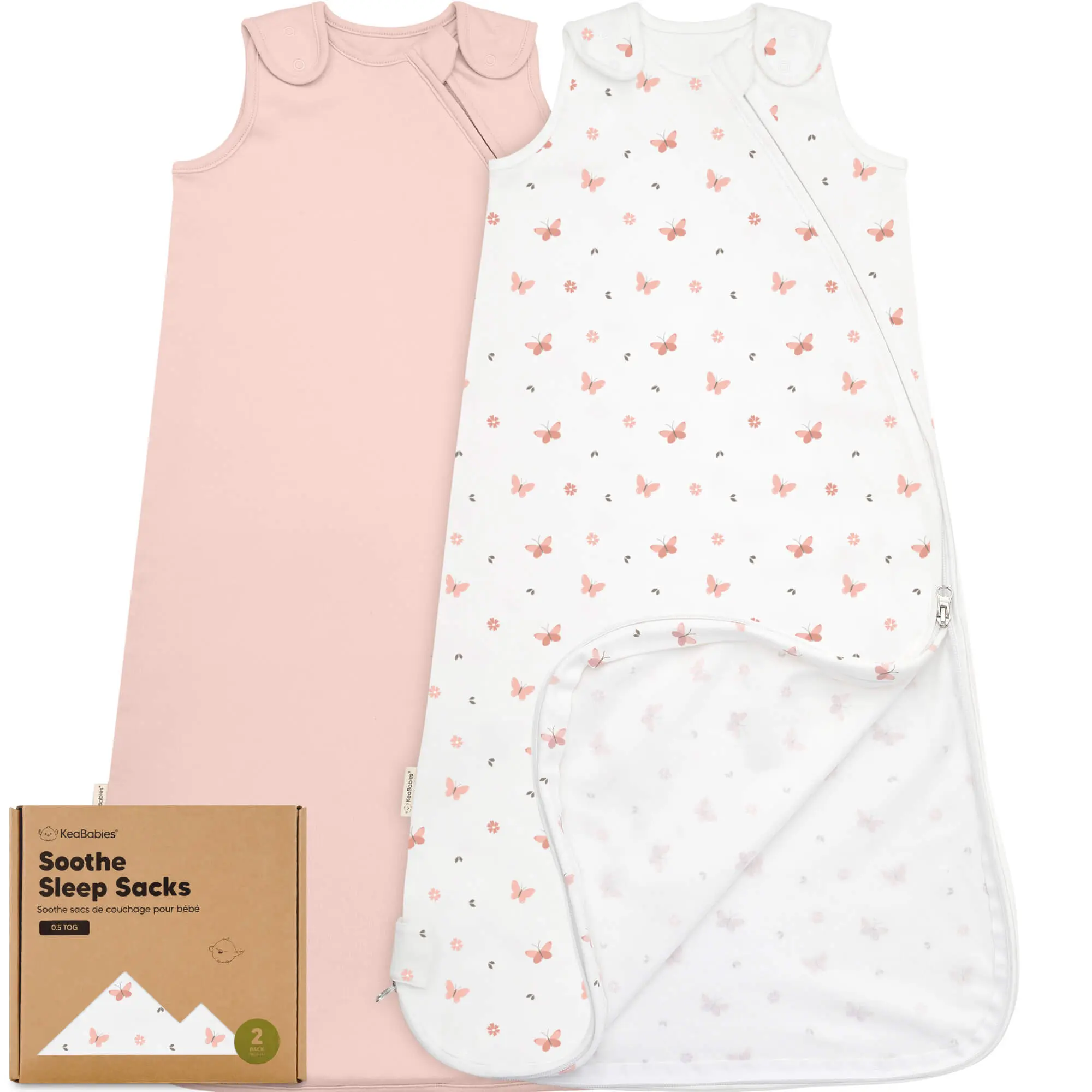 2-Pack Organic Baby Sleep Sacks, 100% Cotton - Soft & Breathable 0.5TOG Baby Wearable Blanket, Toddler Sleeping Sack 0-24 Months, Easy to Wear Transitional Swaddles for Newborns, Infants