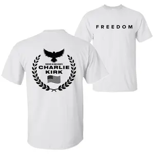 Freedom Charlie Kirk A True American Patriot Eagle Wreath “Forever in Our Hearts” Memorial T-Shirt, Charlie Kirk Shot Dead at Utah College Event Tee, 2 Sided Graphic Design Unisex Cotton T-shirt for Men for Women Menswear Womenswear