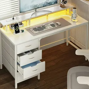 Home Office Desk Desk with LED Lights & Power Outlets, Gaming Study Desk with CPU Stand, Monitor Stand & Storage Sheves