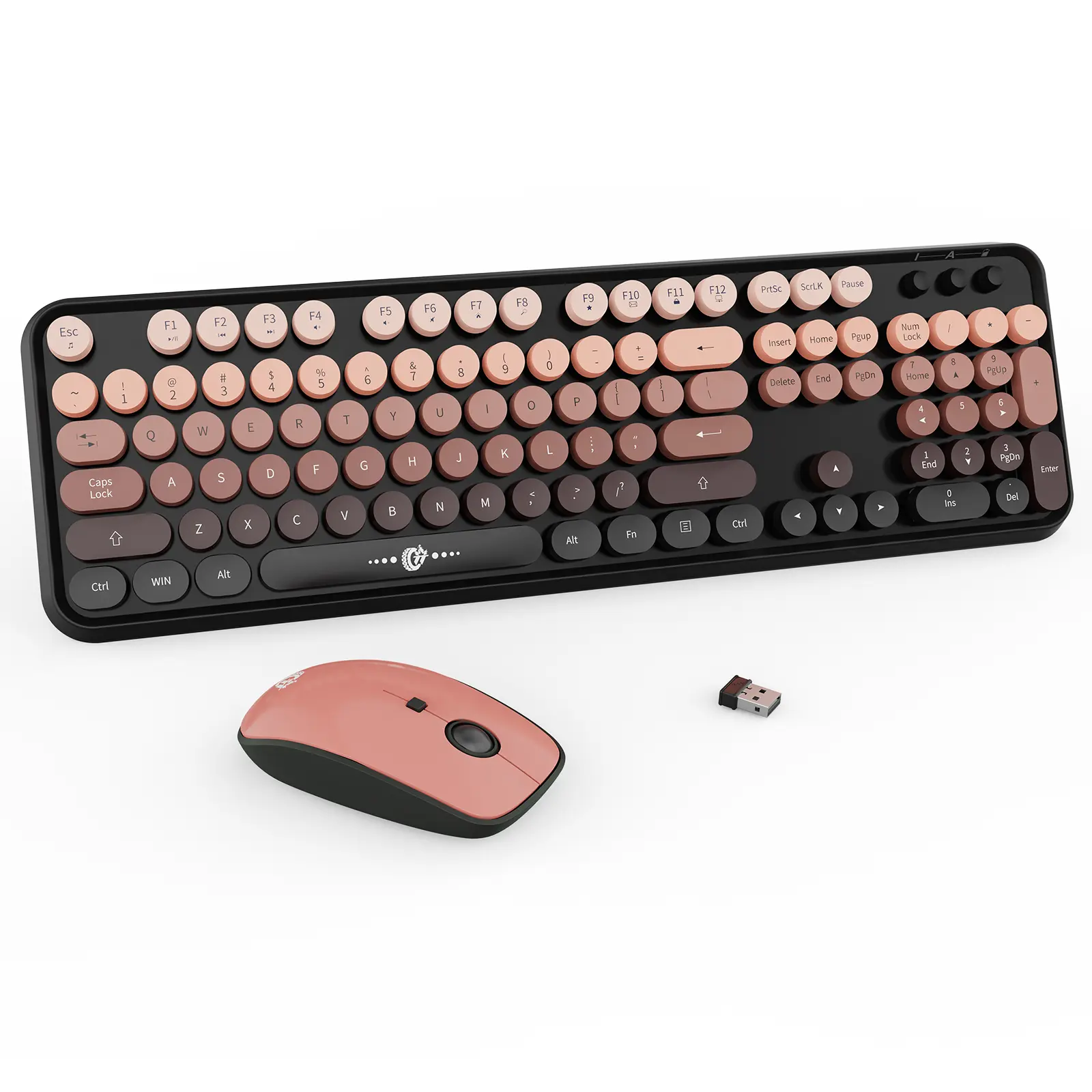 Wireless Keyboard and Mouse Combo, Retro Typewriter Style Keyboard with Round Keys, 2.4G Wireless Cute Keyboard and Mouse Set for PC, Laptop and Desktop-Black and Rose Gold