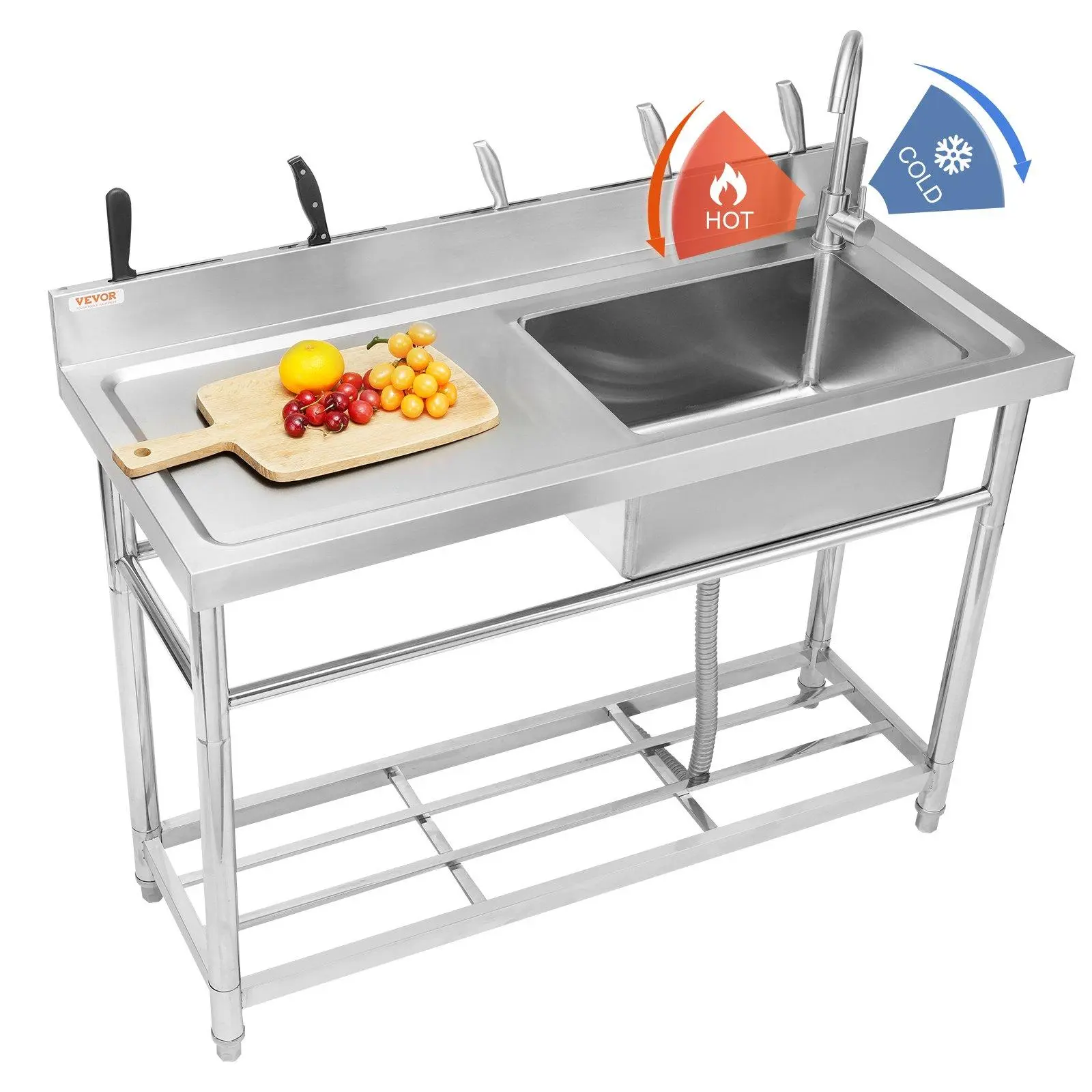 【SummerFinds】VEVOR Stainless Steel Utility Sink,  1 Compartment Free Standing Small Sink w/Workbench Faucet & legs, 47.2 x 19.7 x 37.4 in Commercial Single Bowl Sinks for Garage, Restaurant, Laundry, NSF Certified
