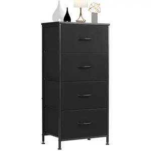 Dresser for Bedroom, 4 Storage Drawers, Tall Fabric Closet Chests Organizer Tower Furniture with Wooden Top Metal Frame for Clothes, Kids Room, Living Room, Hallway, Entryway