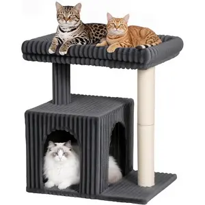 Cat Tree for Large Cat, 20.9 * 15.7in Large Perch Bed for Adult Cats, 22.8in Cat Tower with Scratching Post, Cat Condo with 2-Door for Indoor Cats, Dark Gray