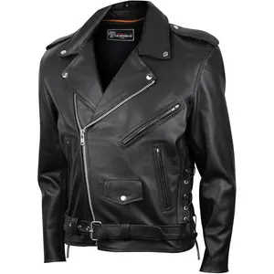 Mens Premium Cowhide Conceal Carry Insulated Liner Side Laces Classic MC Motorcycle Biker Black Leather Jacket