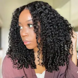 [3-In-1 Half Wig] West Kiss Burmese Curly Half Wig Glueless Human Hair Wigs Invisible Hairline With Flexi-Fit Drawstring Easy To Wear