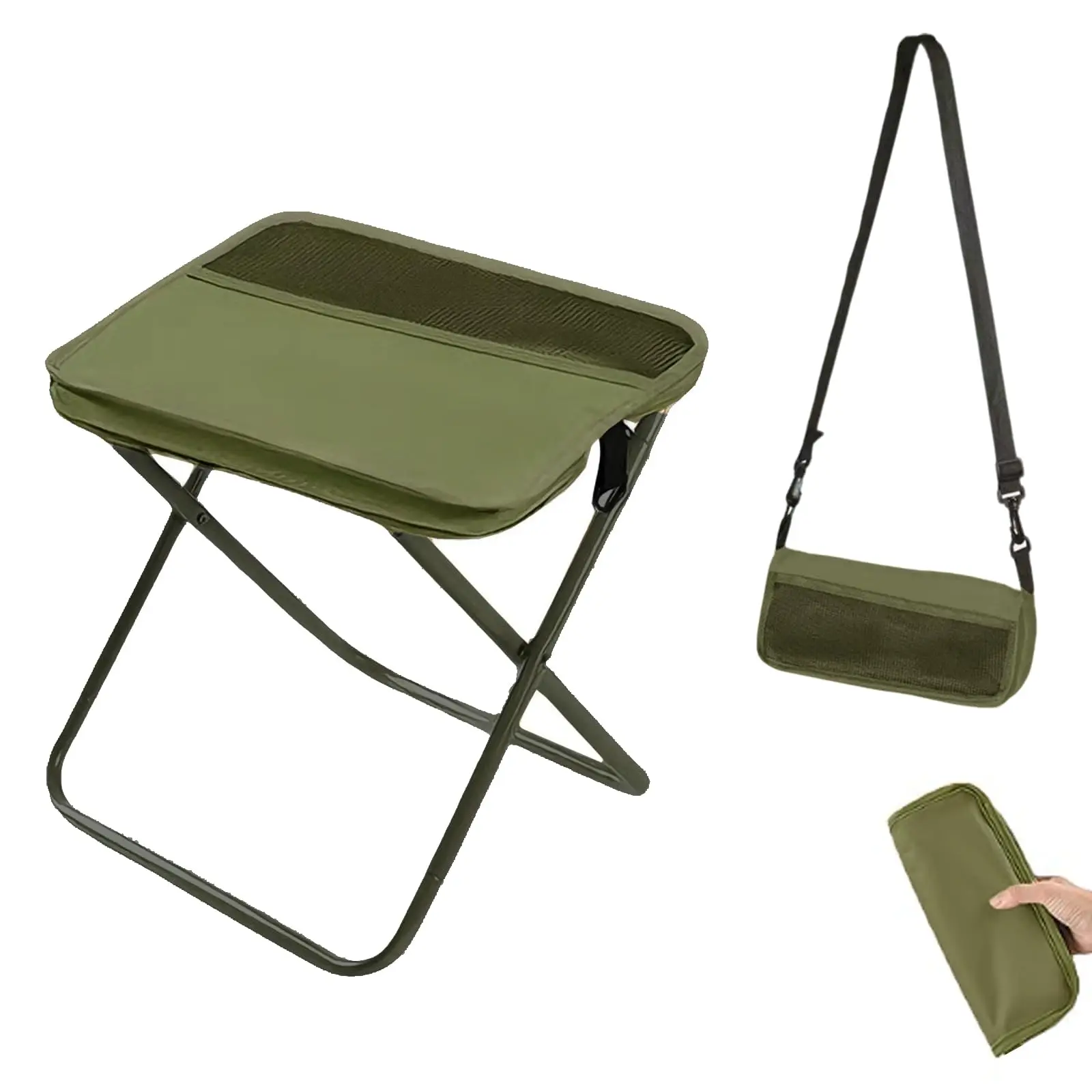 Collapsible Stool Folding Stool for Adults, Foldable Backpack Stool Portable Chair Heavy Duty Compact Travel Camping Stool with Storage Pocket, Portable Folding Seat for Fishing Hiking (Green, S)