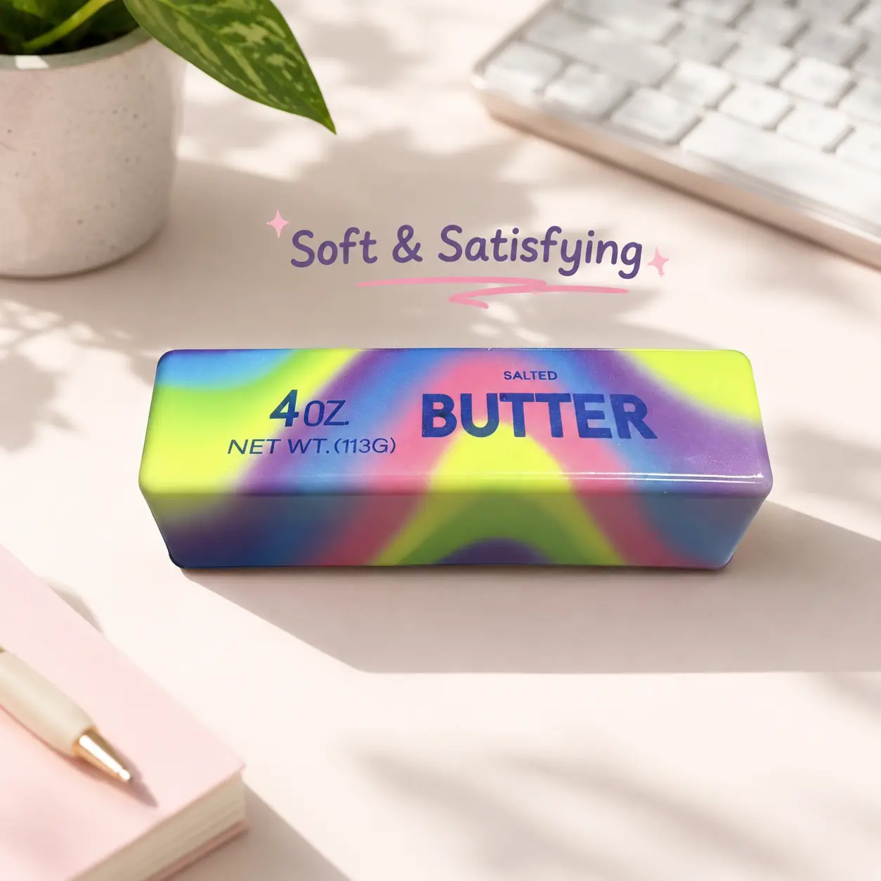 4oz Rainbow Butter Cheese Squishy, Soft Slow Rising Foam Fidget Toy, Portable Stress Relief Desk Companion for Kids Teens and Adults cream scent gift bag filler stick silicone squeeze age group various occasion sensory play anxiety party favor