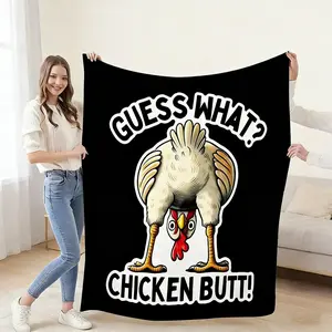Funny Guess What Chicken Butt Text Novelty Throw Blanket Flannel Fleece Soft Warm Cozy Lightweight Humor Poultry Design Home Sofa Couch Bedroom Decor Gift