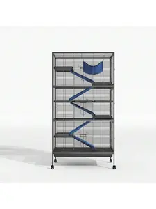 Wrought Iron Critter Nation Cage Ferret Cage 6-Tier Sugar Glider House With Flannel Ramp And Hammock For Guinea Pig Rabbits Squirrel Black