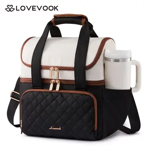 LOVEVOOK Insulated Lunch Bag For Women,Large Double Deck Adult Lunch Box,Teacher Lunch Tote Bag With Cup Holder,Leakproof Cooler Bag With Adjustable Shoulder Strap For Work Picnic Beach,Larger 15L outdoorfun