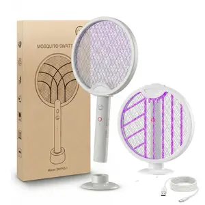 Yudodo Foldable Electric Fly Swatter Racket Handheld Bug Zapper, Portable & Durable Insect Killer Mosquito Zapper, 2 in 1 Multifunction Smart Bug Zapper with USB Rechargeable Base, Wireless Household Home Indoor Outdoor Use, 3-layer Mesh with USB Cable