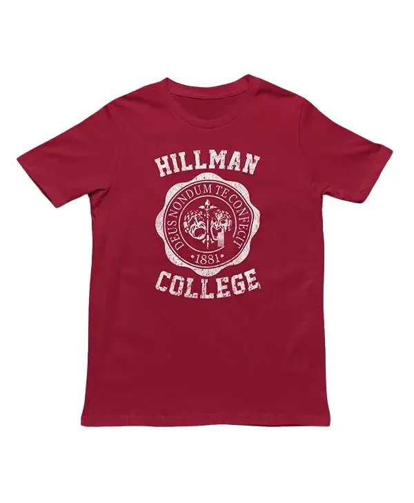 Unisex Hillman College Logo T-Shirt - 100% Cotton, Retro Vintage Streetwear Plain Print, Casual Basic Tees, Short-Sleeve Round Neck, Lightweight Fitted Cut, All-Seasons Menswear Top (2xl, 3xl)