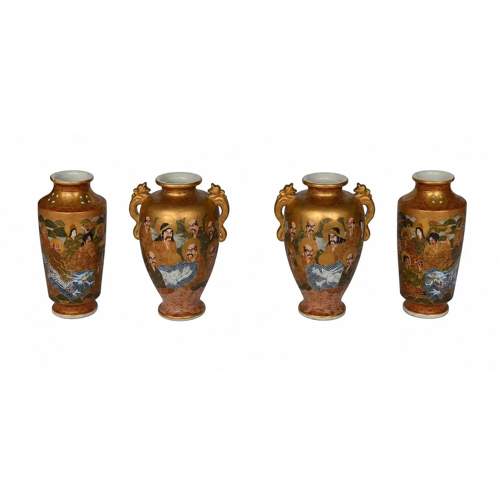 Set of Four Japanese Satsuma Earthenware Vases, Meiji–Taisho Period (1900-1920)