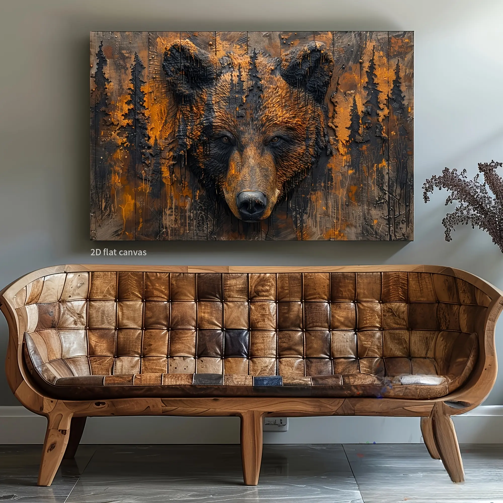 Eco-Friendly Vintage Forest Bear Framed Print - 24"x36" Multi-Size Fade-Resistant Ready-to-Hang Home Decor Kit, Warm Rustic Animal Art for Living Room, Bathroom Decor Fit Unique Gift Idea