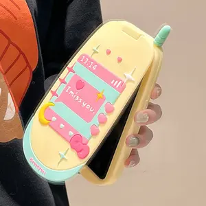 Cute 3D Creative Bow Retro Flip Phone Mirrow Case For iPhone 16 15 14 Pro Max 13 12 11 Full Coverage Soft Silicone Armor Back Co