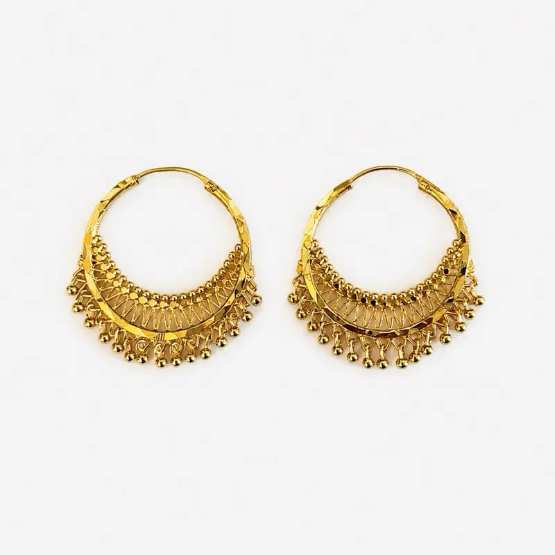 Gold-Plated Jhumka Bali Earrings for Women, Traditional Punjabi Hoops with Intricate Design, Cultural Wedding & Party Festival Jewelry with Bling Effect, Fashion Ear Jewelry, Party Festival Earrings, Wedding Earrings