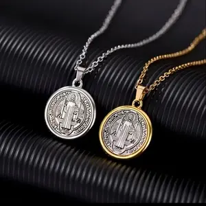 Elegant San Benito Pendant in Stainless Steel 304 - Unisex Religious Jewelry for Daily Wear & Thoughtful Gift - Durable & Versatile Accessory for Adolescents - Católico Atemporal