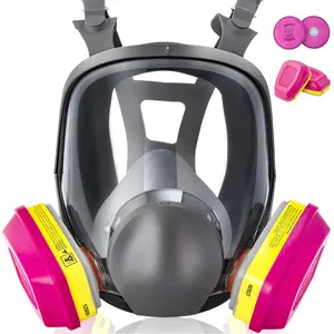 [SummerVibes]Full Face Respirator Mask, Reusable Dust Mask With Filters, Suitable For Spray Painting, Chemical Operations, Construction Work, And Similar Scenarios. outdoorfun